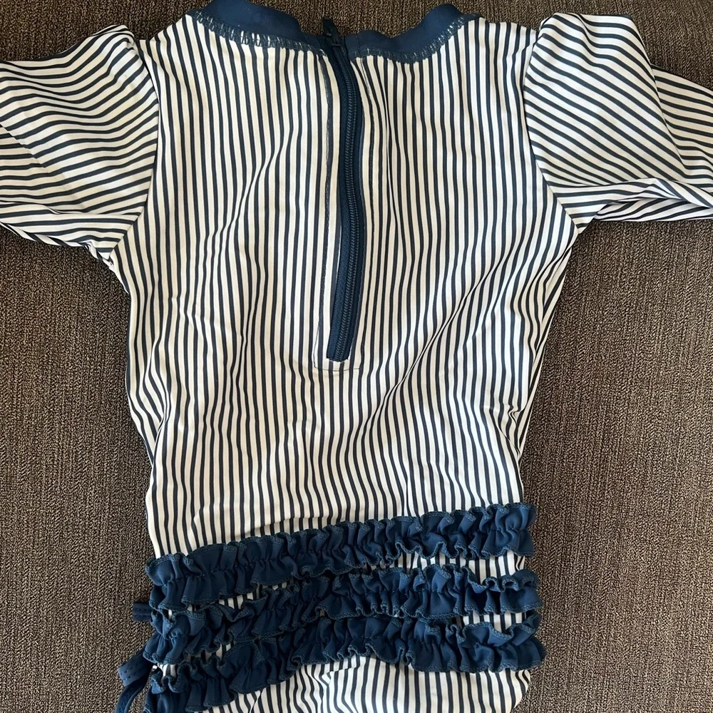 Rufflebutts Navy White Stripe Bathing Suit 12-18 Months - Picture 2 of 5